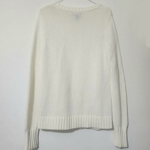 Lands End - M 10/12 - Drifter Sweater Women's White Crewneck Cable Knit - Picture 2 of 5